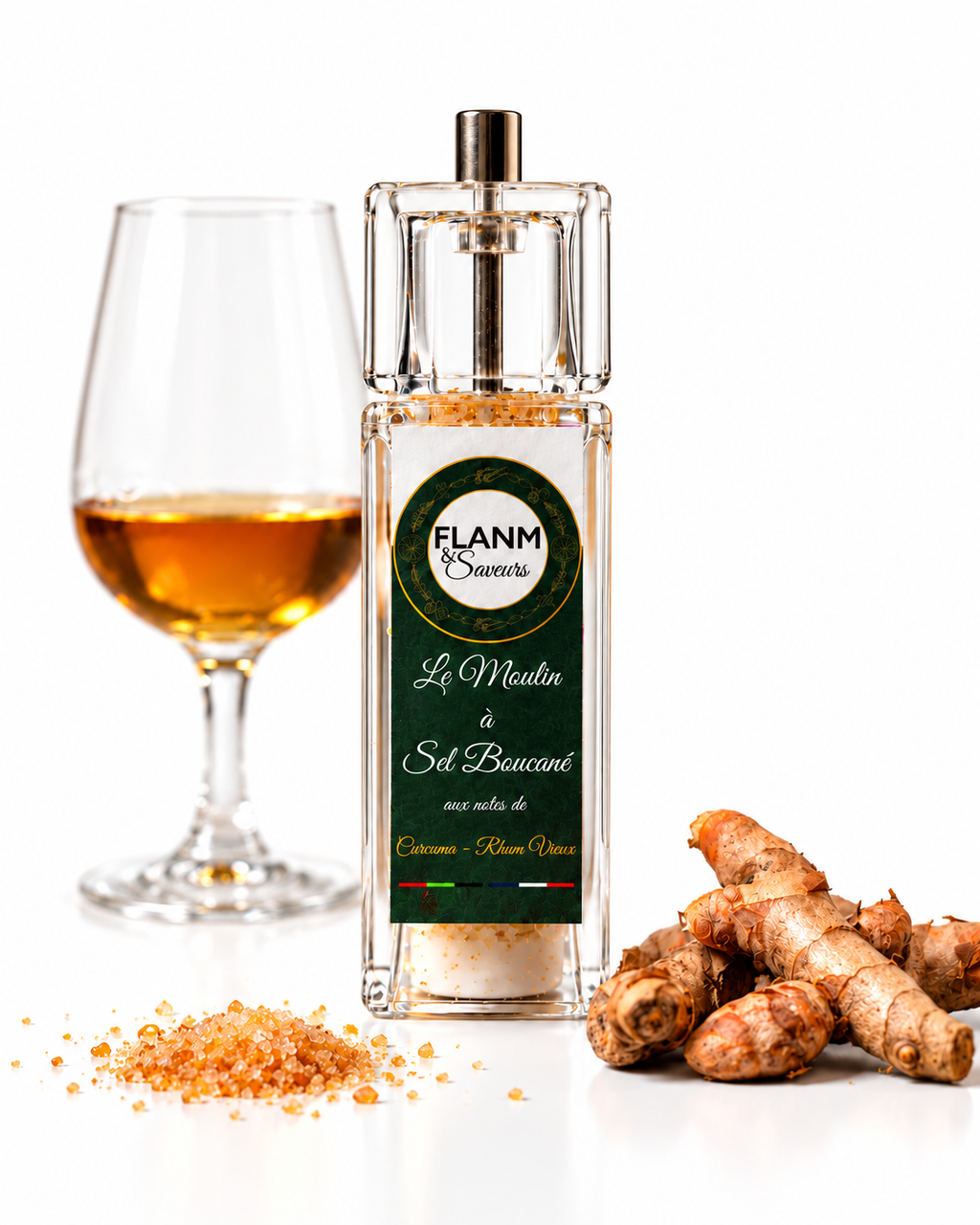 Le moulin de Sel boucané au Curcuma et Rhum vieux